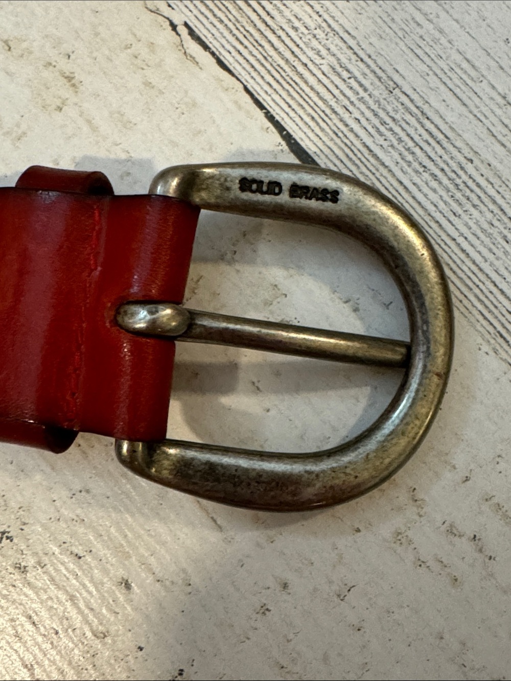 Fossil Vintage Leather Red Grommets Silvertone Customizable Brass Buckle Belt L - Picture 4 of 11